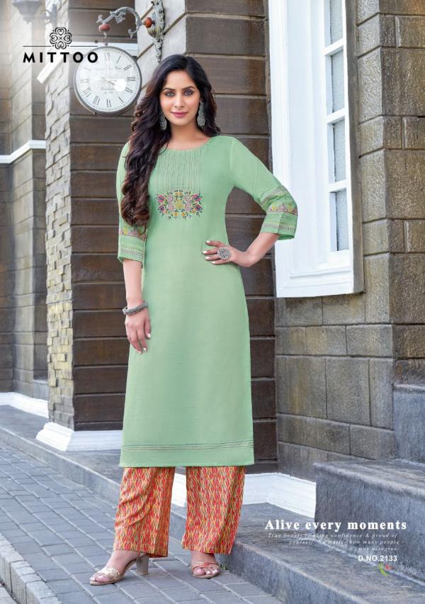 Mittoo Panghat 21 Fancy Rayon Embroidery Kurti With Plazzo 